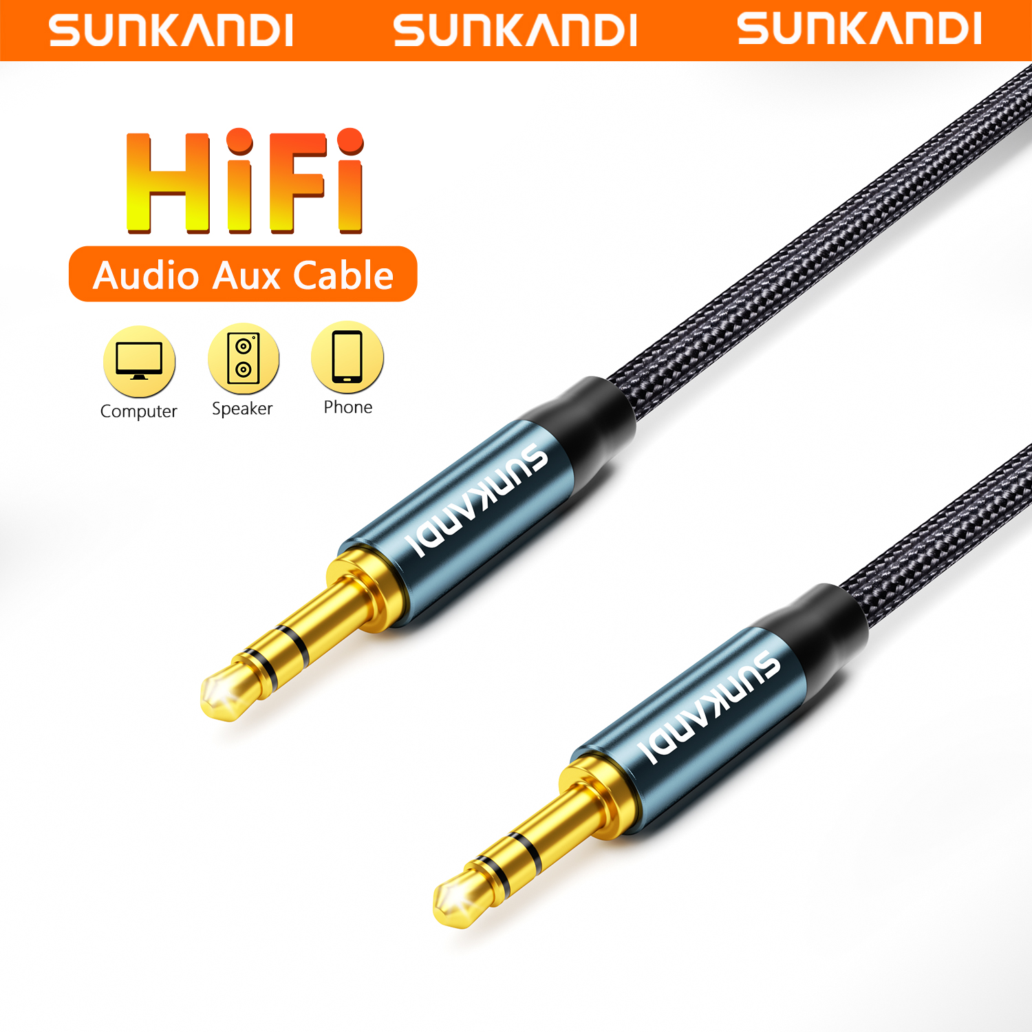 SUNKANDI 3.5mm Audio Cable Braided TRRS 4-Pole Hi-Fi Stereo Jack Male to Male AUX Cord for Tablets Headphones Speaker