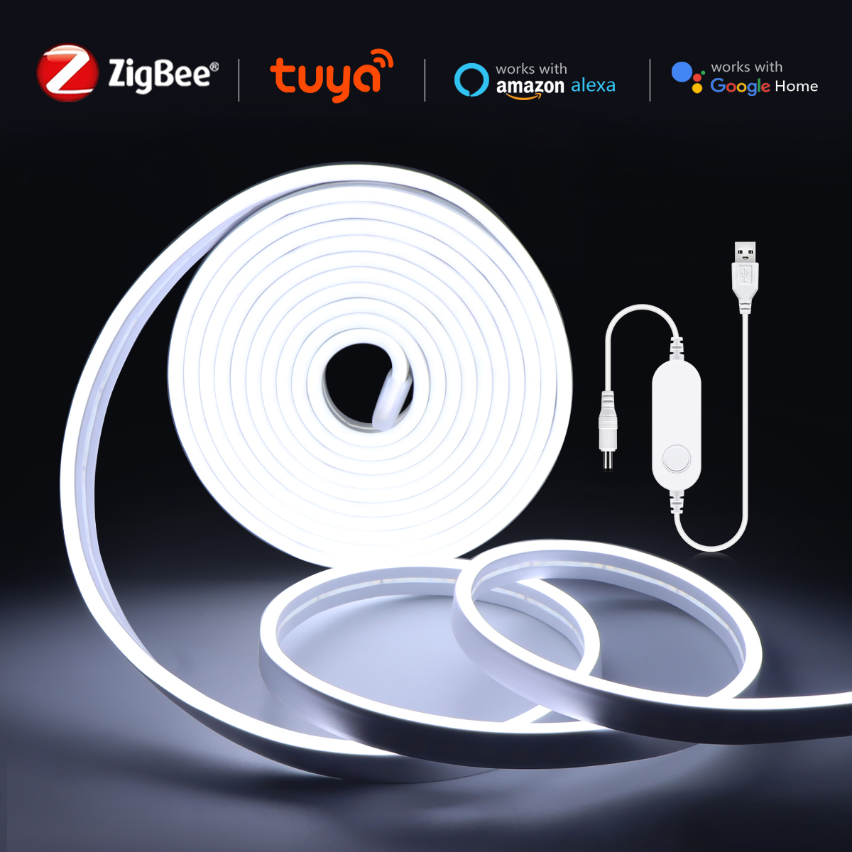 U5V WiFi Zigbee RGB LED Strip Light COB Flexible Ribbon USB Tuya Compatible for Room Decoration Works with Alexa Home