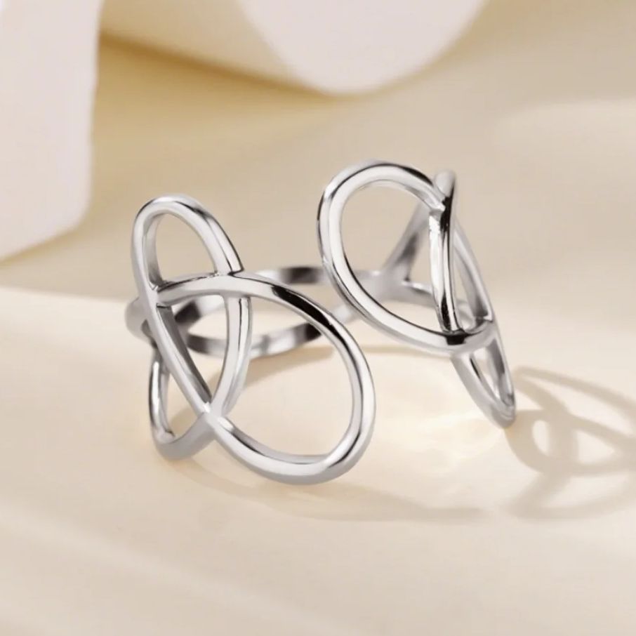 Irregular Wrap Hollow Rings For Women Silver Color Stainless Steel Geometric Ring Minimalist Wedding Jewelry