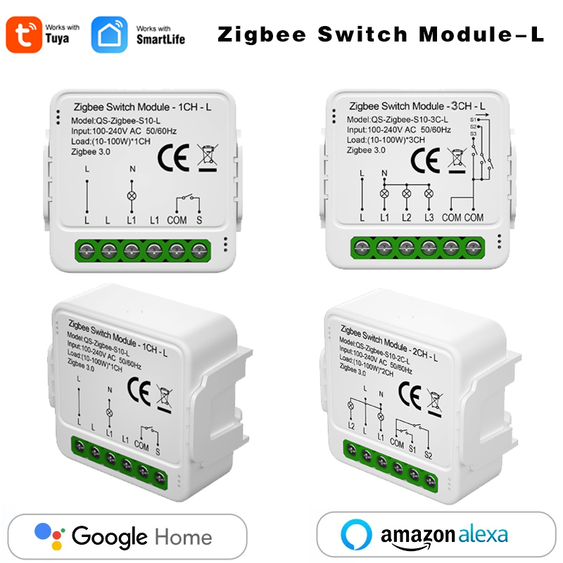 Tuya ZigBee 3.0 Smart Light Switch Module No Neutral Wire Required 1/2/3Gang Works with Alexa Home Support 2 Way Contro lightify