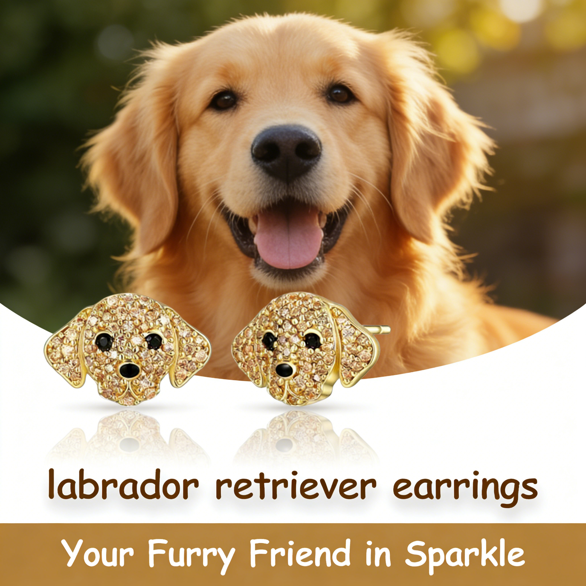 1pc Labrador Retriever Stud Earrings 2 Options Gold Black Tone Sparkling Accent Zinc Alloy Pet Jewelry for Women Dog Lovers
