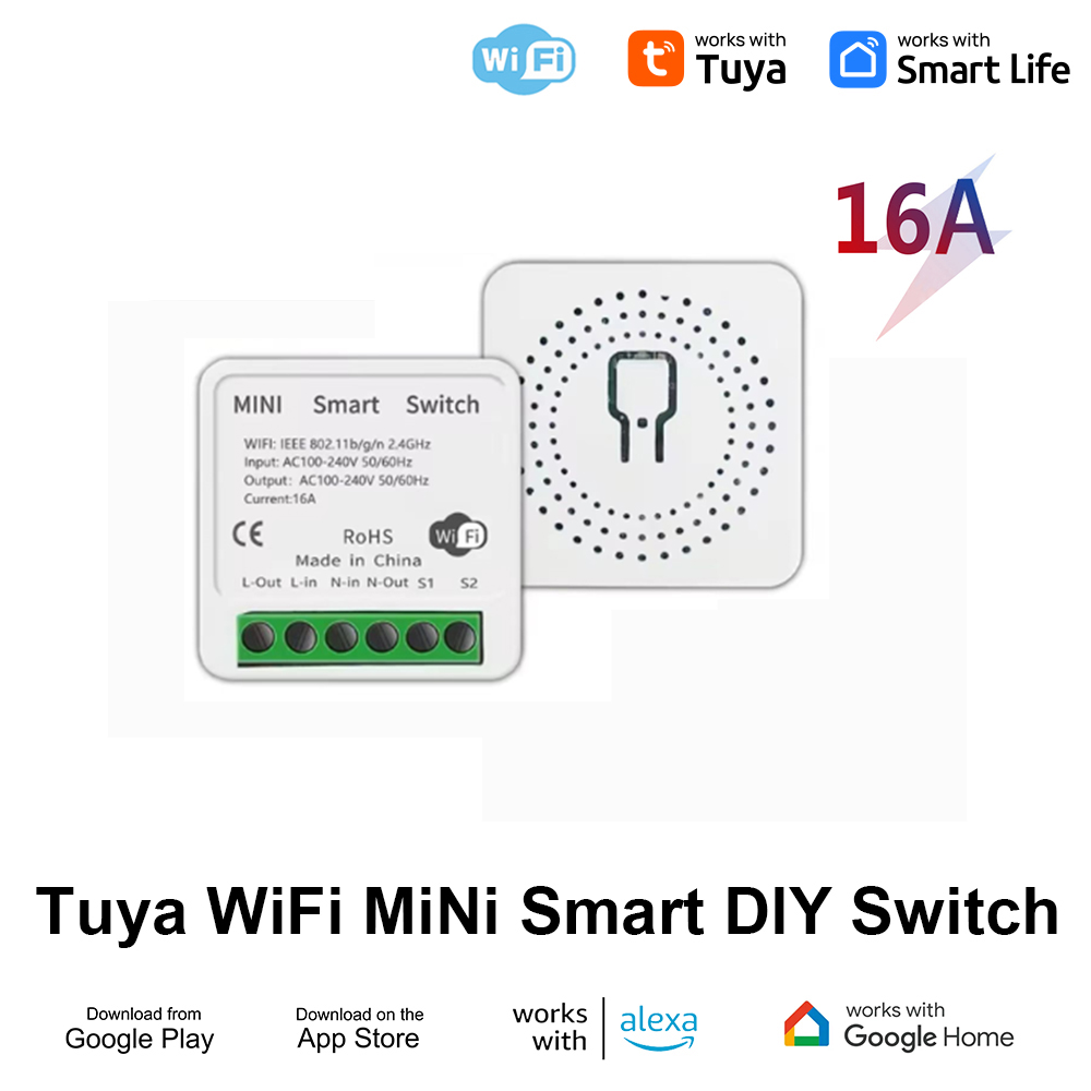 1/2CH 16A Tuya WiFi Smart Switch Intelligent Interruptor Smart Life App Control Breaker Relay Works with Alexa Assistant