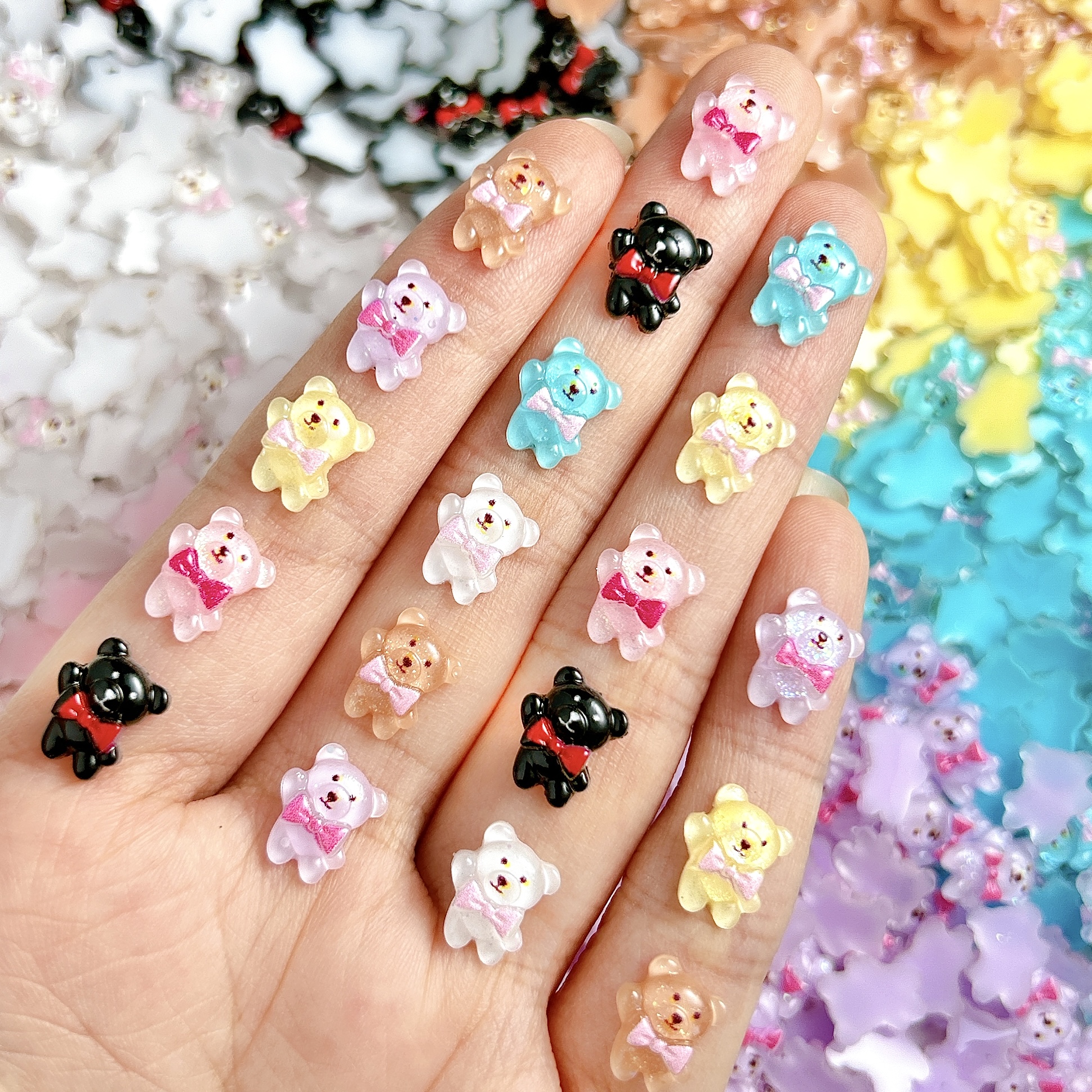 30PCS Kawaii Cartoon Cat Resin Nail Charms Adorable Luminous Colorful Rabbit Nail Art Accessories for DIY Hairpin Nails Crafts