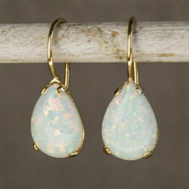 Boho Female White Round Fire Opal Stone Ring Cute Gold Color Summer Wedding Jewelry For Women