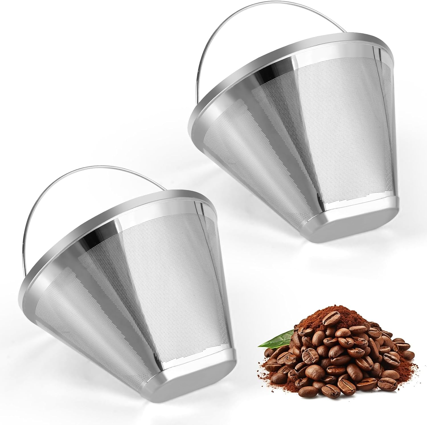 Bouaid Stainless Steel Coffee Filter, Suitable for Ninja Coffee Filter Replacement,2Pcs Reusable Cone Coffee Filters #4