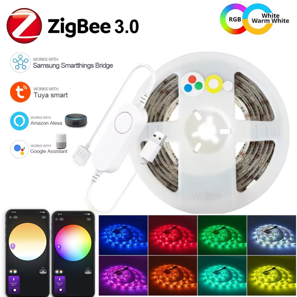 DC5V USB Zigbee3.0 RGB Soft Neon LED Strip Tuya Zigbee Ambilight Backlight Flexible Tape Room Decor Smart Voice for Alexa