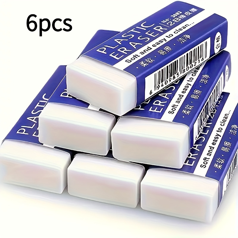 6/20pcs Easy to clean 2B Plastic eraser - WhiteRectangularPVC Material，Suitable for art and craft projects，Handicraft Supplies |