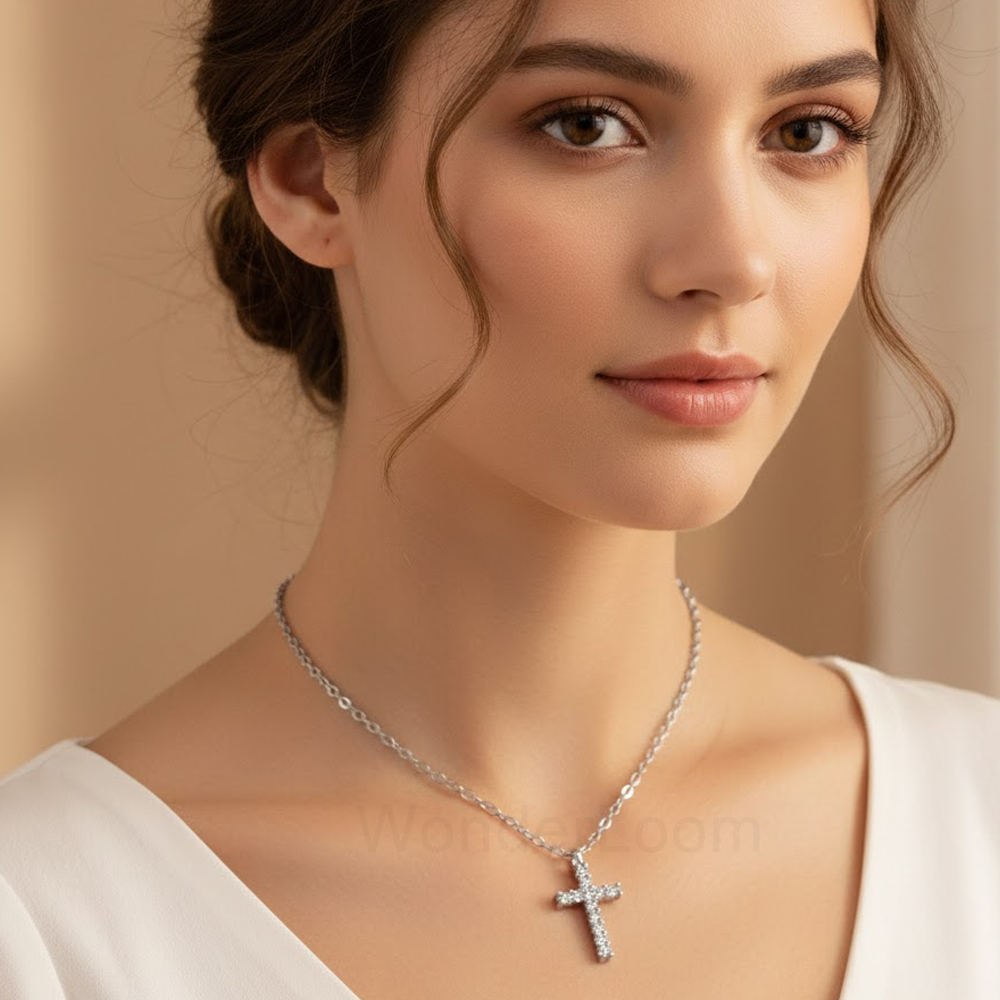 Fashion New Zircon Inlaid Cross Necklace Pendant Jewelry for Women Gold Color Long Clavicle Chain Necklaces Valentine's Day