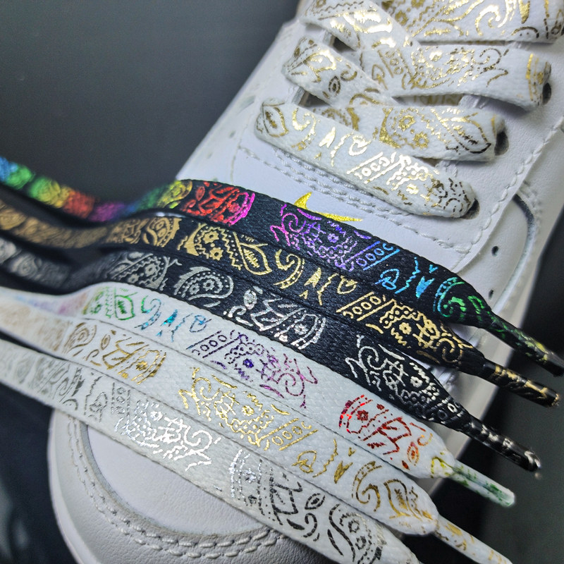 1 Pair Flat Shoe Laces Cashew Flower Basketball Shoelaces For Sneakers Hand-painted Printing Sports Shoelace Shoestrings