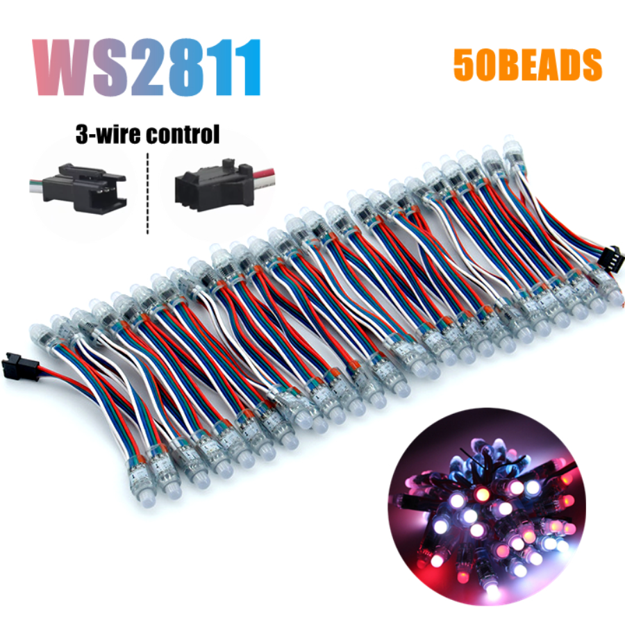 5V/12V WS2811 50 Beads 6m Full Color RGB IC Pixels Digital Addressable Dream Color LED Pixels Module IP68 Waterproof Light