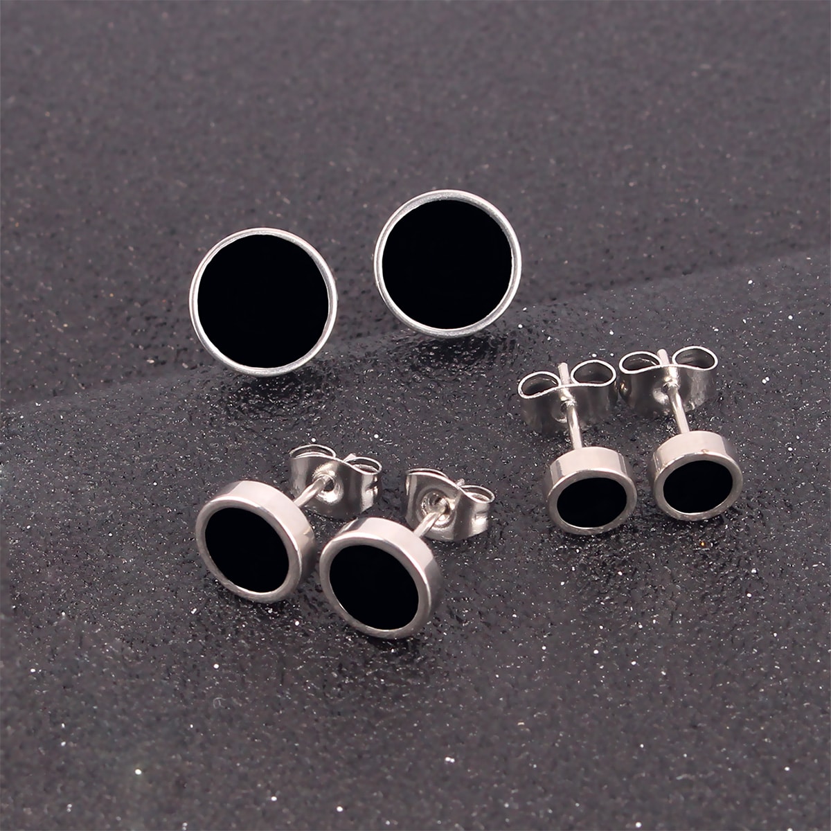 3pairs/set Men Round Stud Earrings Stainless Steel Punk Hip Pop Style Simple Style