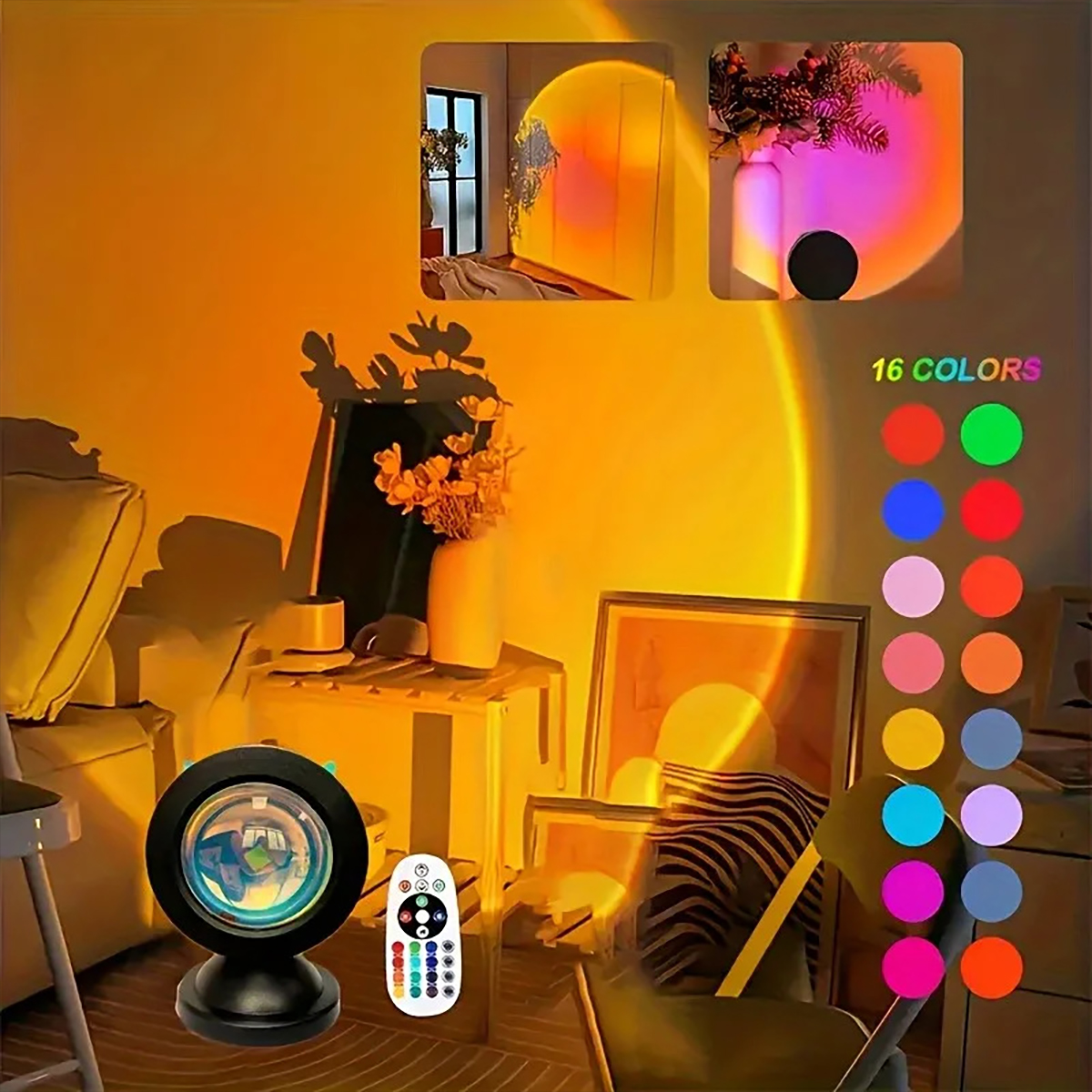 Rgb Sunset Projection Floor Lamp - 16-Color Night Light, 4 Adjustable Modes, Romantic Ambiance, Remote Control for Parties and Home Decoration, Modern Desktop Design, USB Powered, Perfect , Party Lighting | Modern Table Lamp | Adjustable Colored Lights...