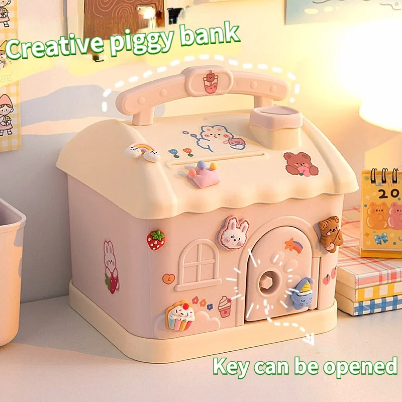 Money Box Piggy Bank Creative Cartoon Design Cute Little House Depositable Large Capacity Plastic Money Box