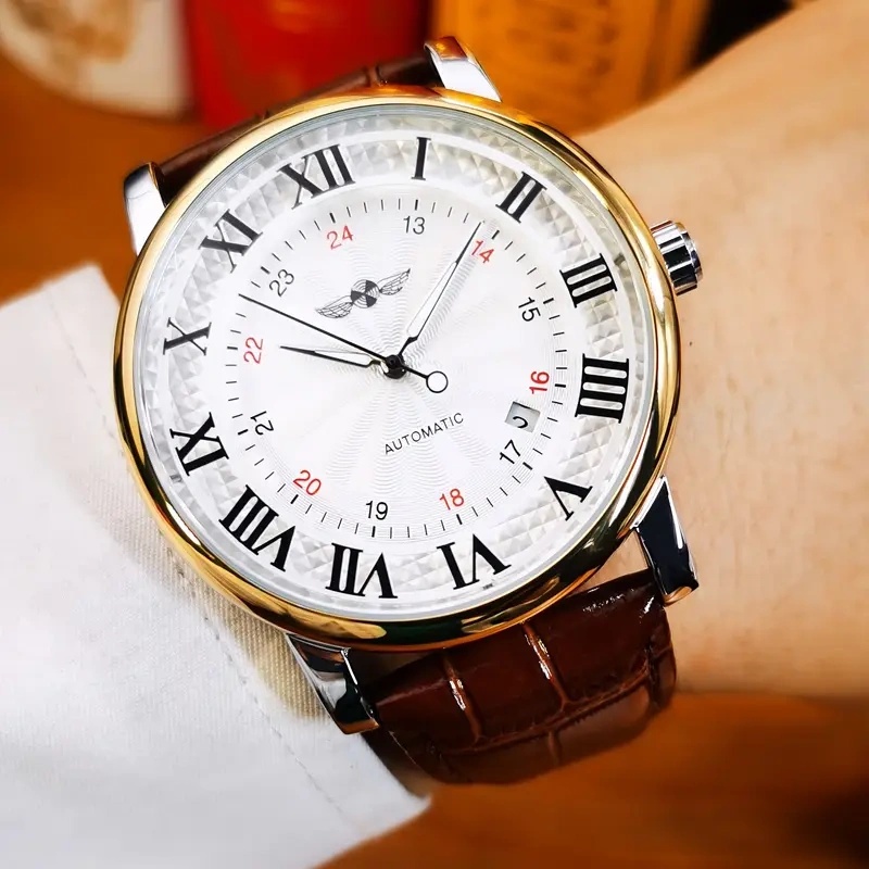 Casual Men's Mechanical Watch, New High-End Luxury Automatic Mechanical Watch, Hollow Design, Stylish Business Casual Versatile Digital Dial Men's Watch, Fashionable Hollow Design Party Watch, Daily Decoration, Stylish and Exquisite Birthday Box Watch