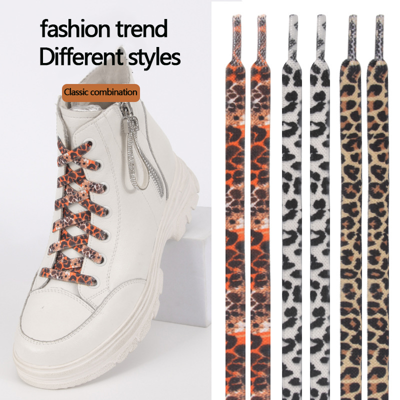 Classic Leopard Print Flat Shoelaces - 1 Pair for Men & Women - Universal Fit for Sneakers, Boots & Outdoor Shoes
