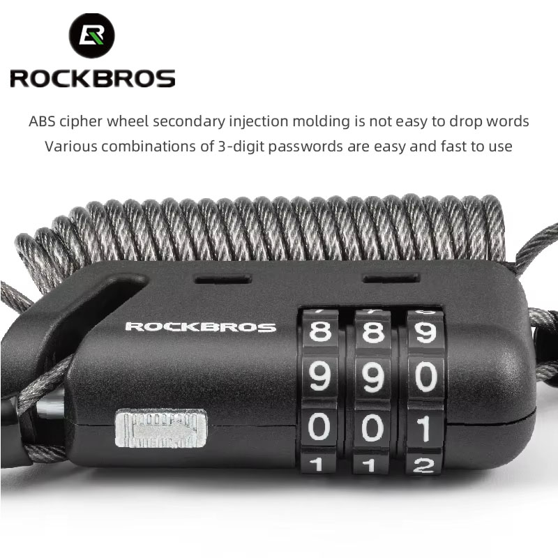 ROCKBROS Helmet Lock Antitheft Mini Bicycle Lock 3 Digit Password Lock Ultralight Flexible Bike Lock Motorcycle Helmet Lock Part