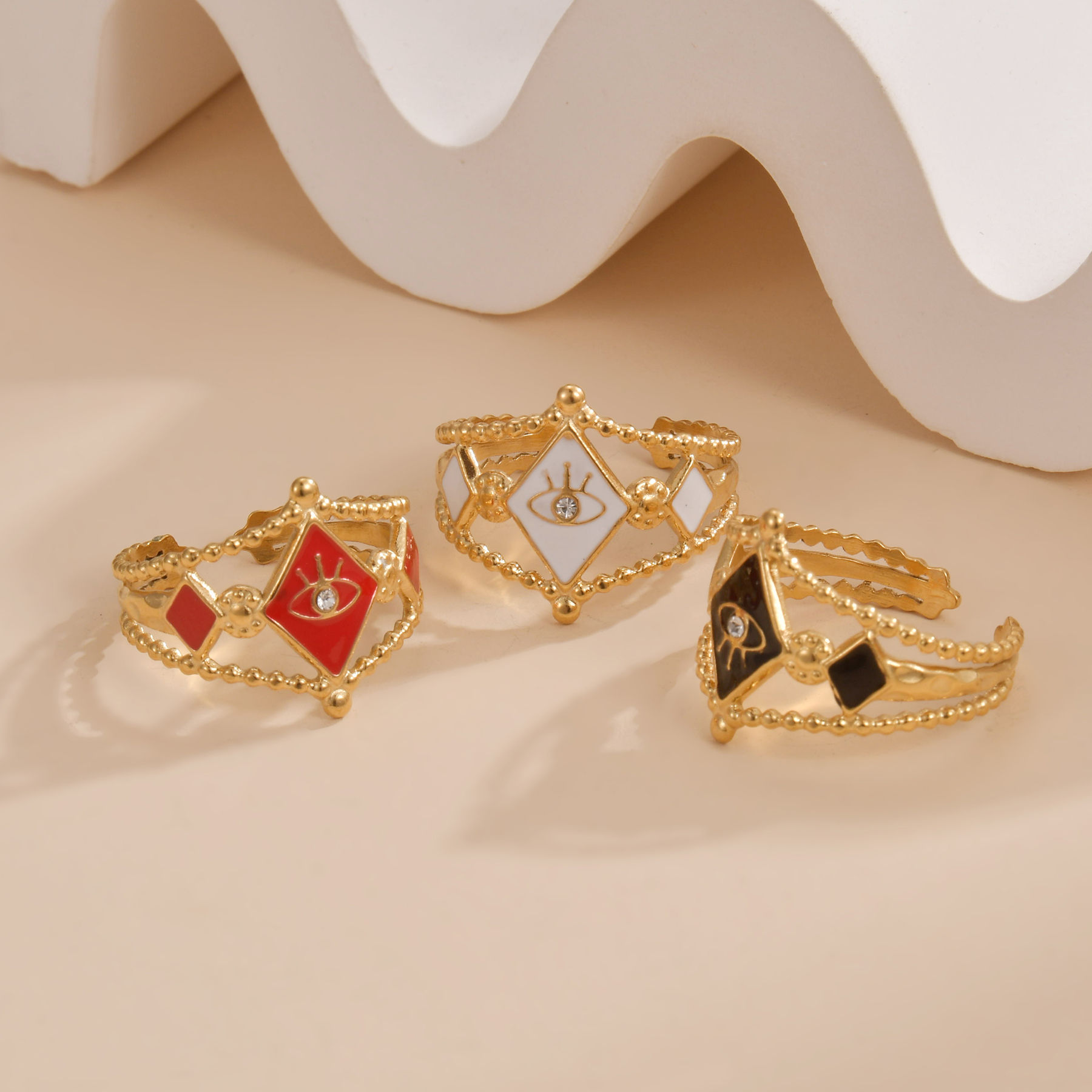 Kissmoon Trendy Colorful Enamel Moon Star Open Stainless Steel Ring for Women Sunburst Fashion Party Birthday Jewelry s