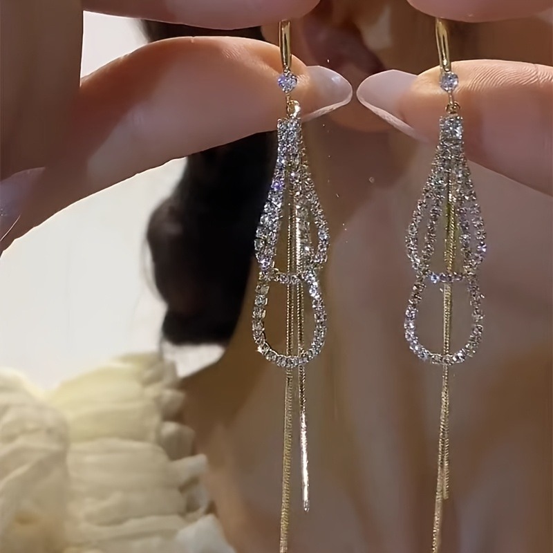 Unique Double-layer Water Drop Long Tassel Gold Color Ear Hook Women New Fashion Light Luxury Elegant Ladies Premium Jewelry