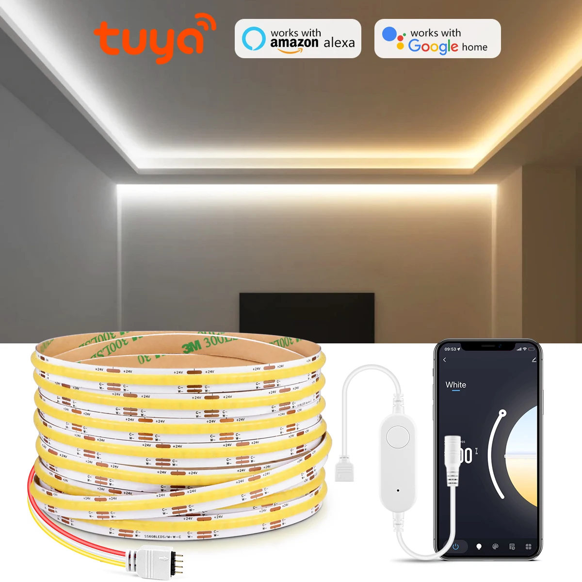 Smart TUYA CCT Dimmable 2700K-6500K LED Strip Light Support Alexa Assistant APP Voice Control For Home Decoration