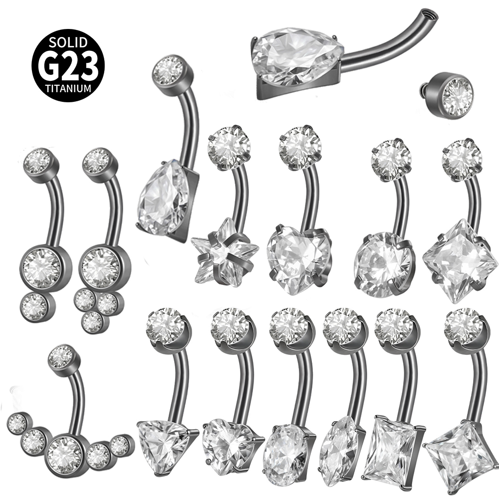 1PC Titanium Star/Heart Zircon Belly Button Stud Sqaure/Round Cz Navel Piercing Body Jewelry 16G