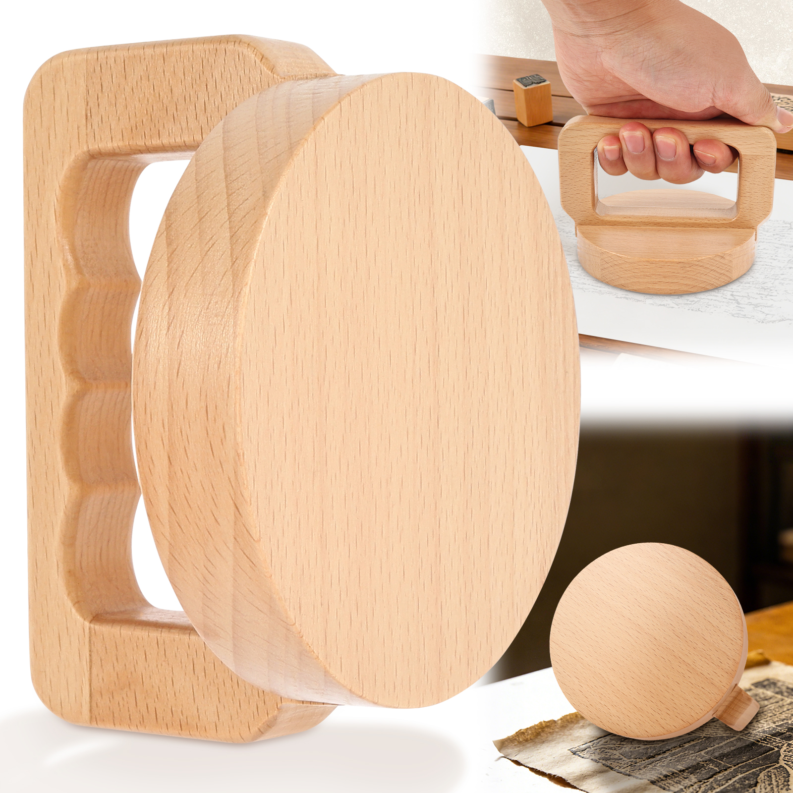 Wood Block Printing baren Bamboo and Wood Baren for Printmaking with Comfortable Ergonomic Handle - Linocut Block Printing - Bar