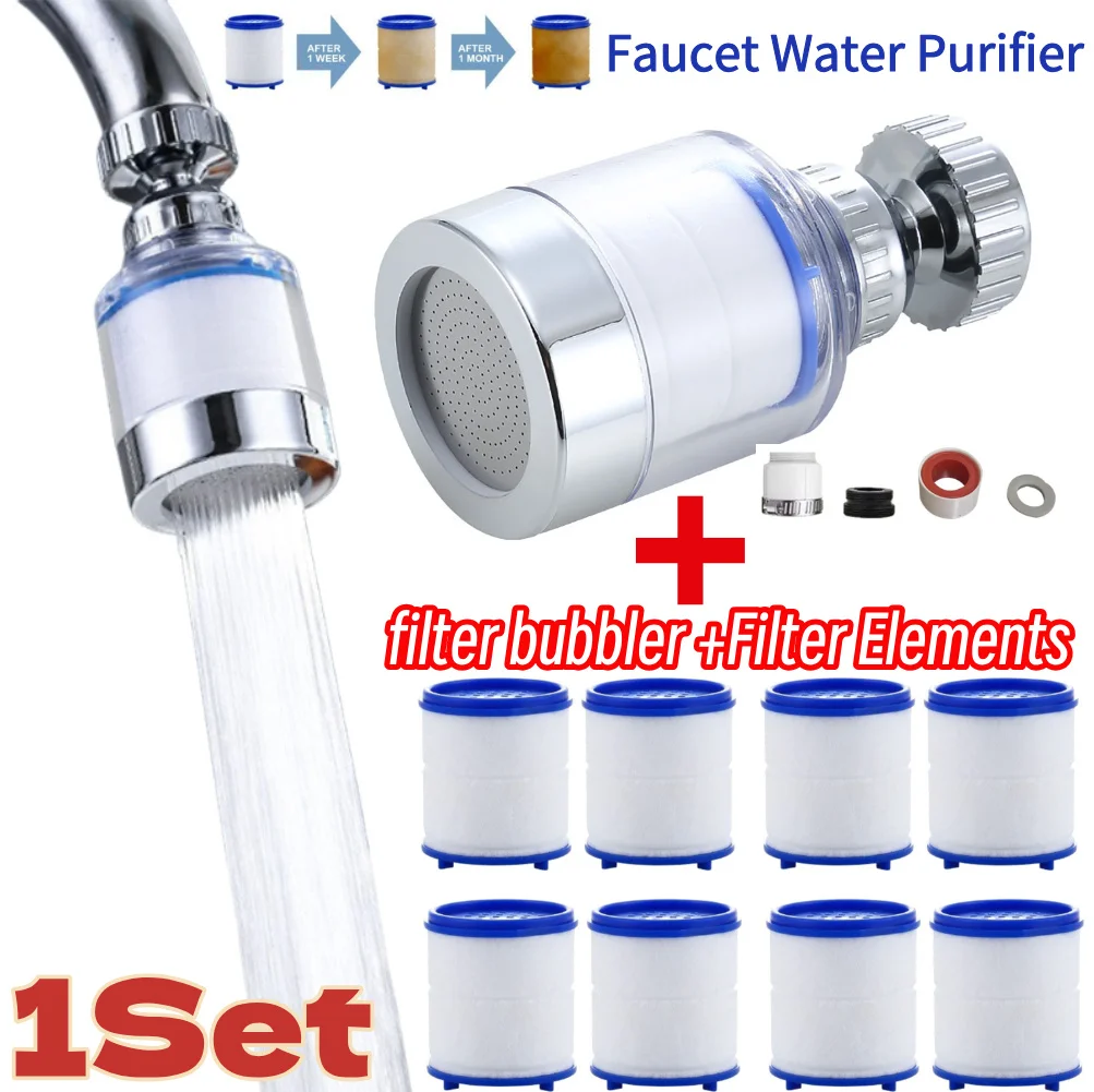 1Set Faucet Water Filter 360 Degree Rotating Filter Elements Water Purifier Set Heavy Metals Filtered Tools PP Cotton Filtration