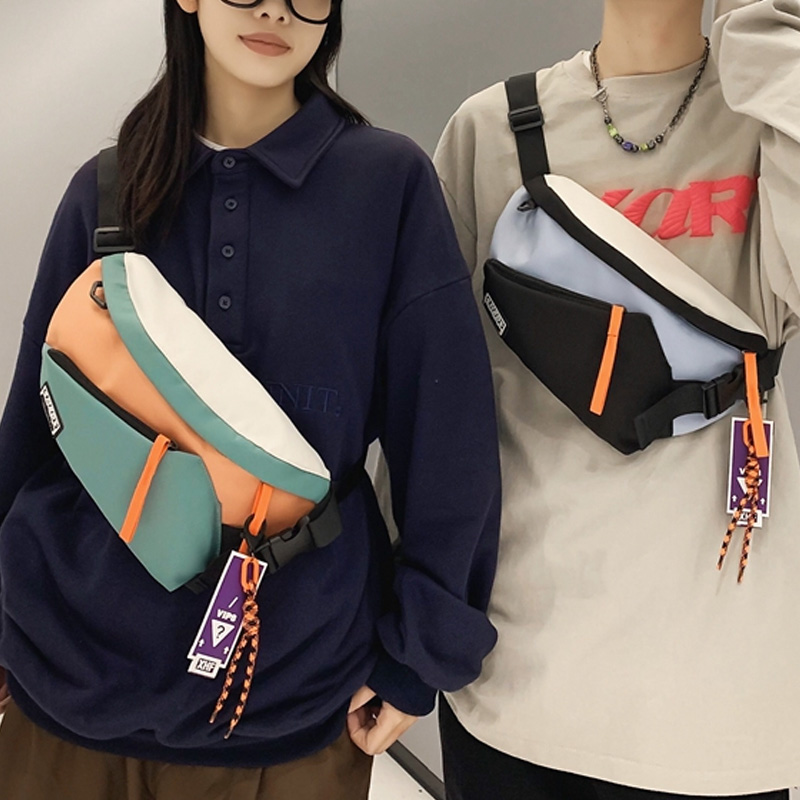 High Quality Nylon Panelled Waist Pack Contrast Color Unisex Chest Pack Casual Outdoor Travel Crossbody Bag Women Wasit Belt Bag