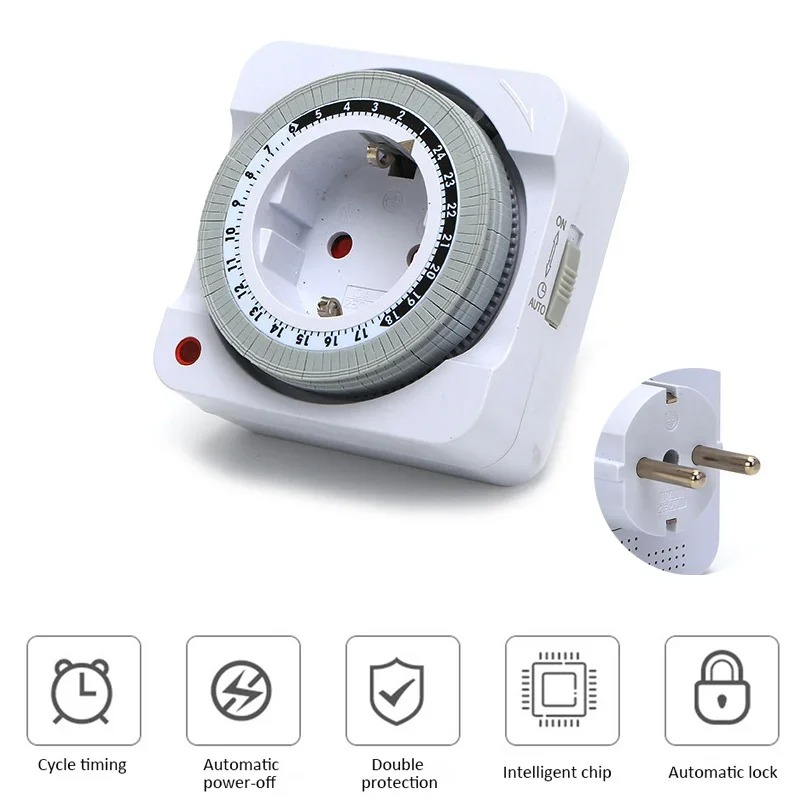 Mechanical Timer Switch Socket EU Plug 24 Hours Cycle Timing Smart Countdown Auto Power-off Indoor