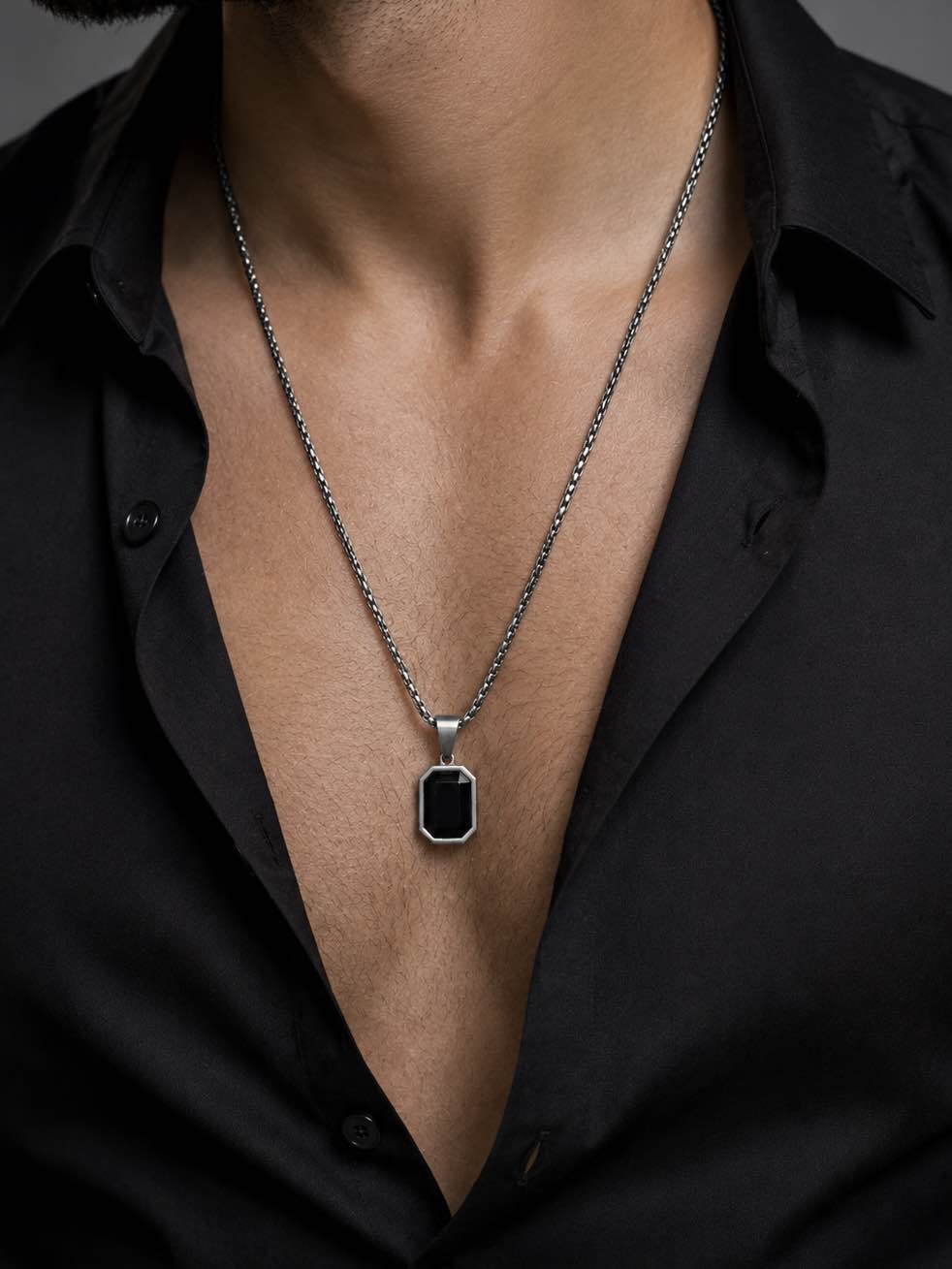 Ring Nepal Black Onyx Simple Stainless Steel Pendent For Men