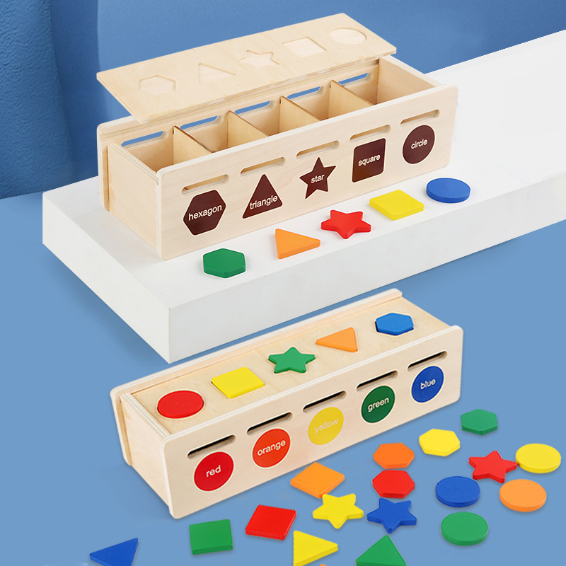 Wooden Shape Color Sorting Toy Storage Box 25 Non-Toxic Geometric Blocks Montessori Toy Preschool Educational Learning Toy