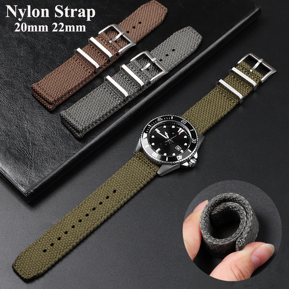 20mm 22mm Nylon Ribbed Strap Watch Band Woven Canvas Fabric Band for Men Sport Quick Release Two Piece Bracelets