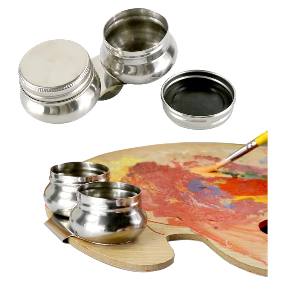 1/2pcs Stainless Steel Palette Cup Large Mouth Double Dipper Palette Cup Portable with Lid Art Oil Pot for Acrylic Oil Painting
