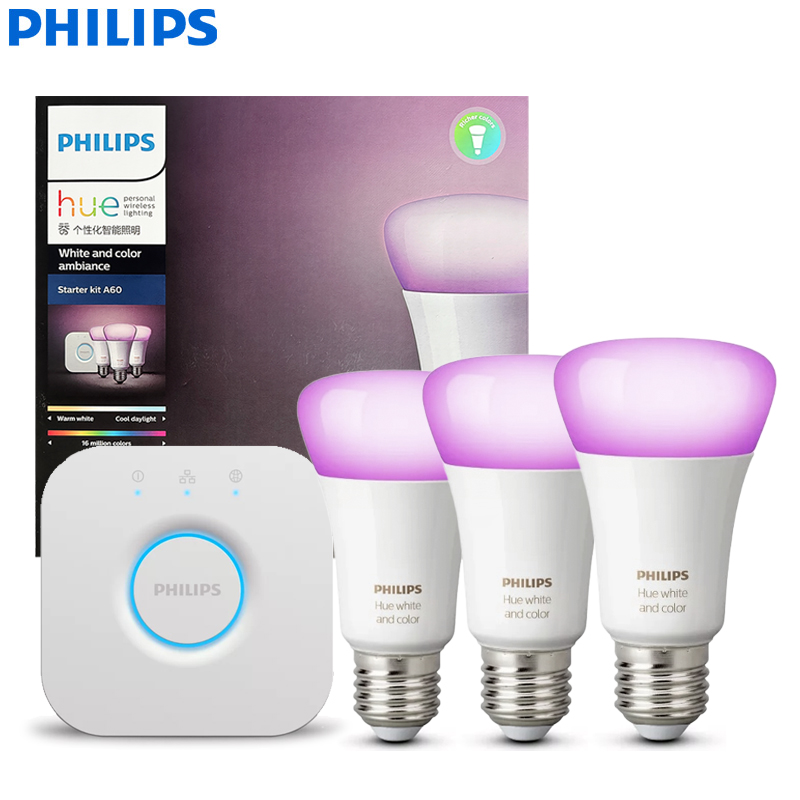 Hue Smart Light Starter Kit 3x E27 60W A60 Smart Bulbs + 1x Bridge White And Color Ambiance Lamps App Bluetooth Control lightify