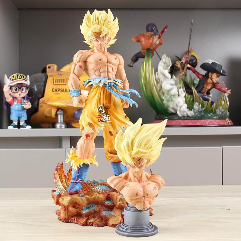 35cm 2.0 Dragon Ball Z Son Goku Double-Head Figure Replaceable Heads Led Base Super Saiyan Goku Figures Collect Mode Toys