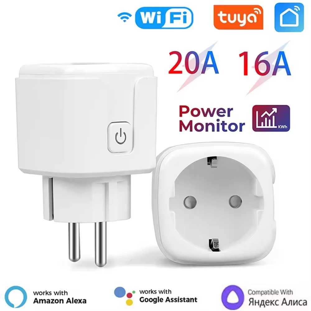 Tuya 16A 20A EU Smart Socket WiFi Smart Plug With Timing Function Voice Control Alexa Assitant