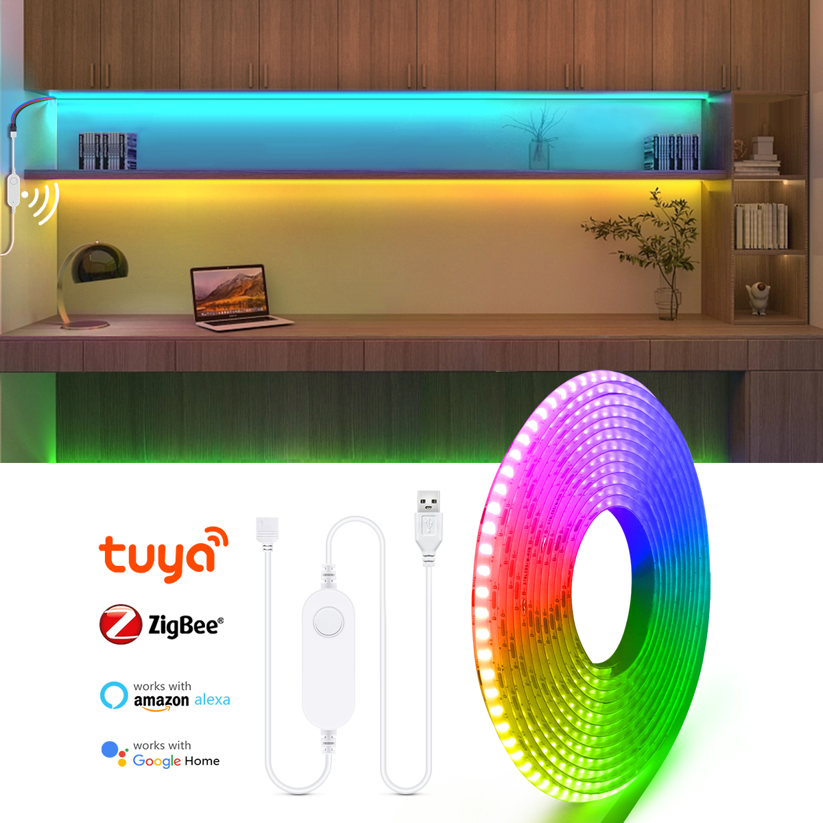 Intelligence Zigbee 3.0 Controller USB COB LED Strip APP Dimming Control RGB/White/WW/NW Lamp Tape for Alexa Voice Assist