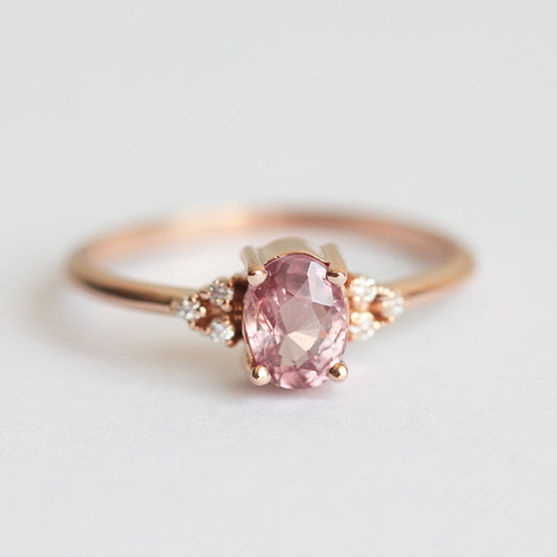 Huitan Trendy Women Ring Rose Gold color Solitaire Oval Cubic Zircon Special Wedding Ring For Women Wholesale