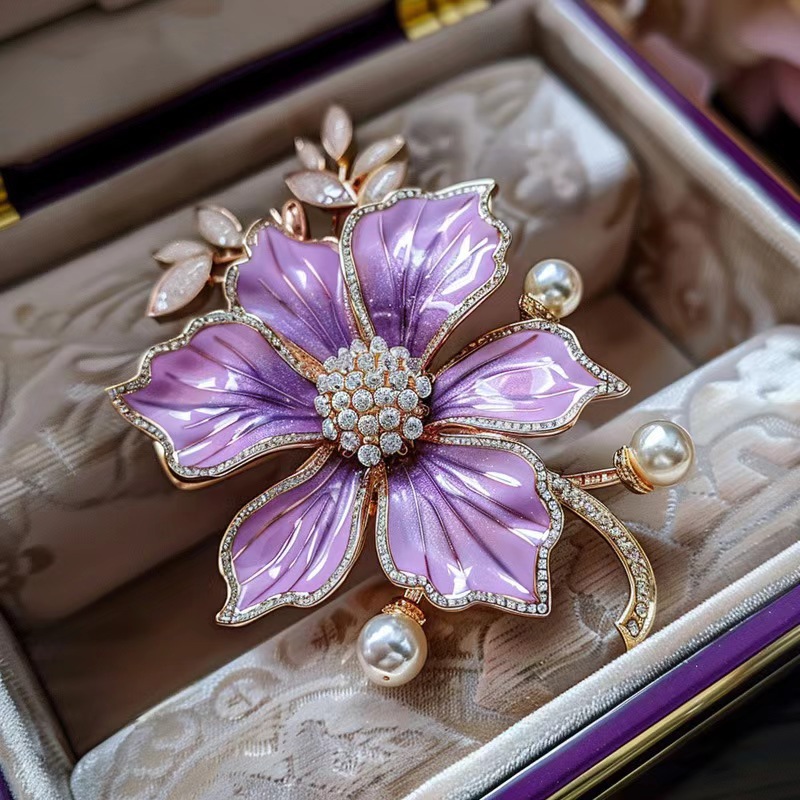 Chinese Style Lilac Flower Brooch for Women - Vintage Floral Pin for Dress, Evening Gown, Cheongsam or Gift Accessory