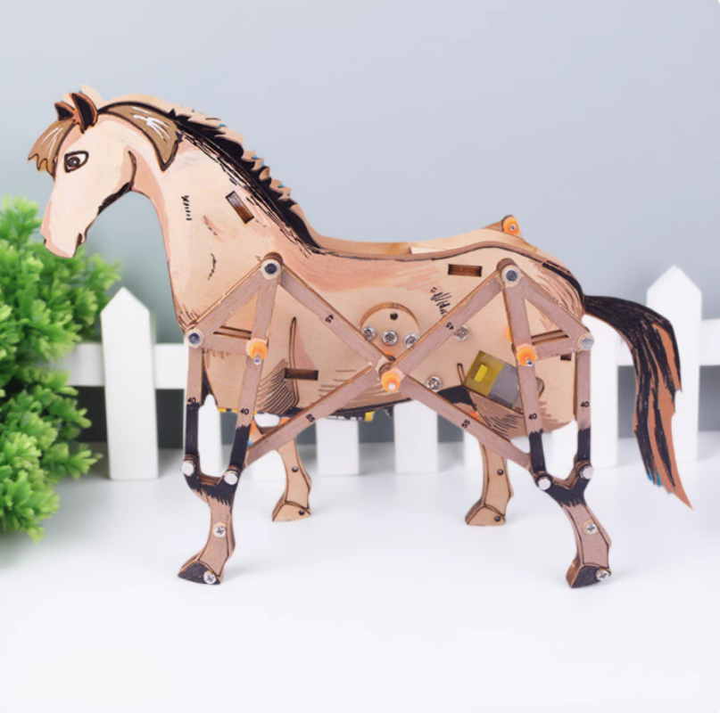 3D Wooden Puzzle DIY Assembled Model Mechanical Horse Science Discovery STEM Education Physics Experiment Kit For Children