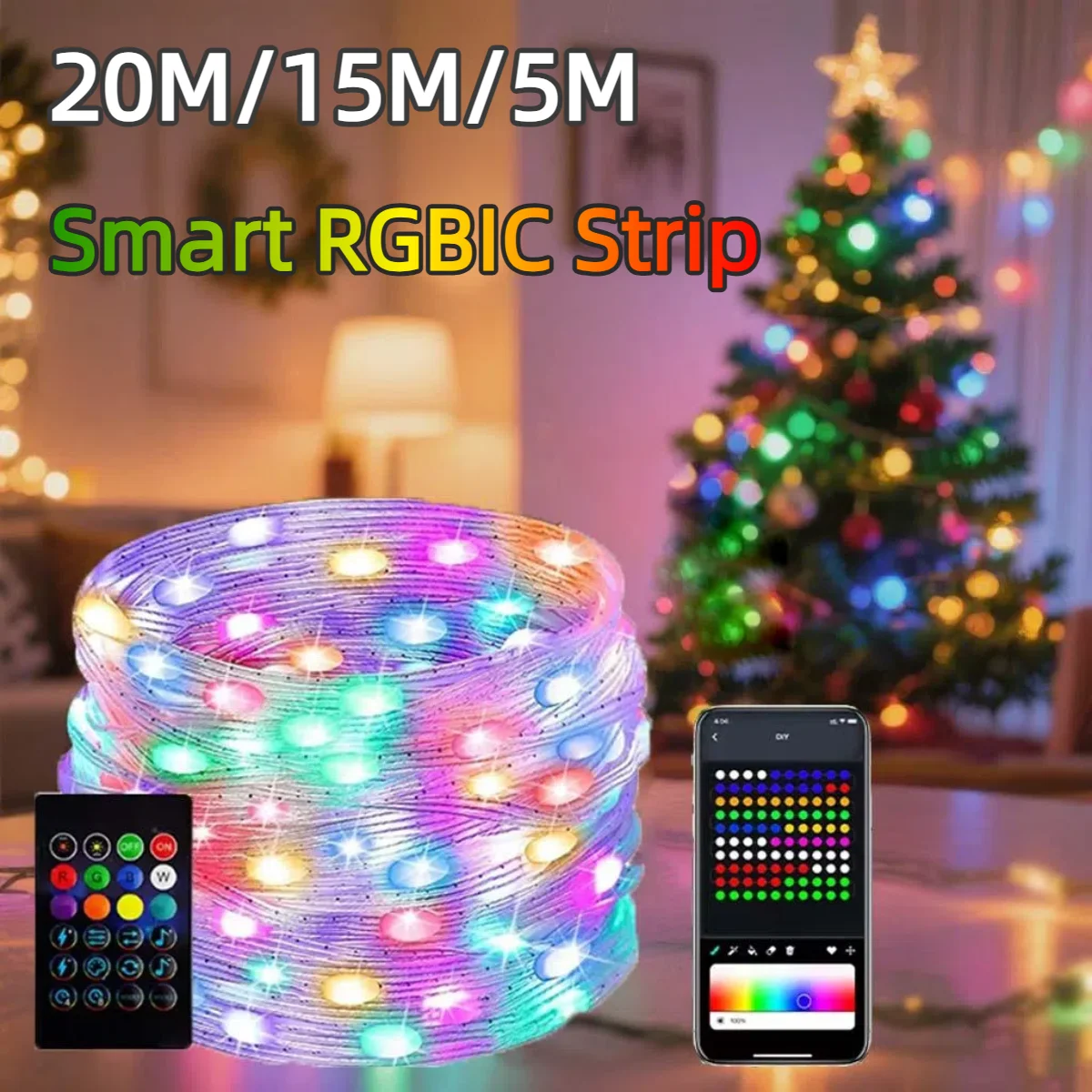 20M/10M/5M Smart USB 5V LED String Light RGB-IC WS2812B With Bluetooth APP Control IP65 Waterproof For Christmas Halloween Party lightify