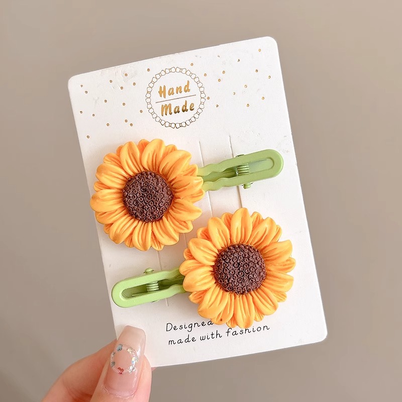 2pcs New Cute Sunflower Hair Clip for Girls Side Fringe Bangs Clip with Advanced Floral Hair Accessories