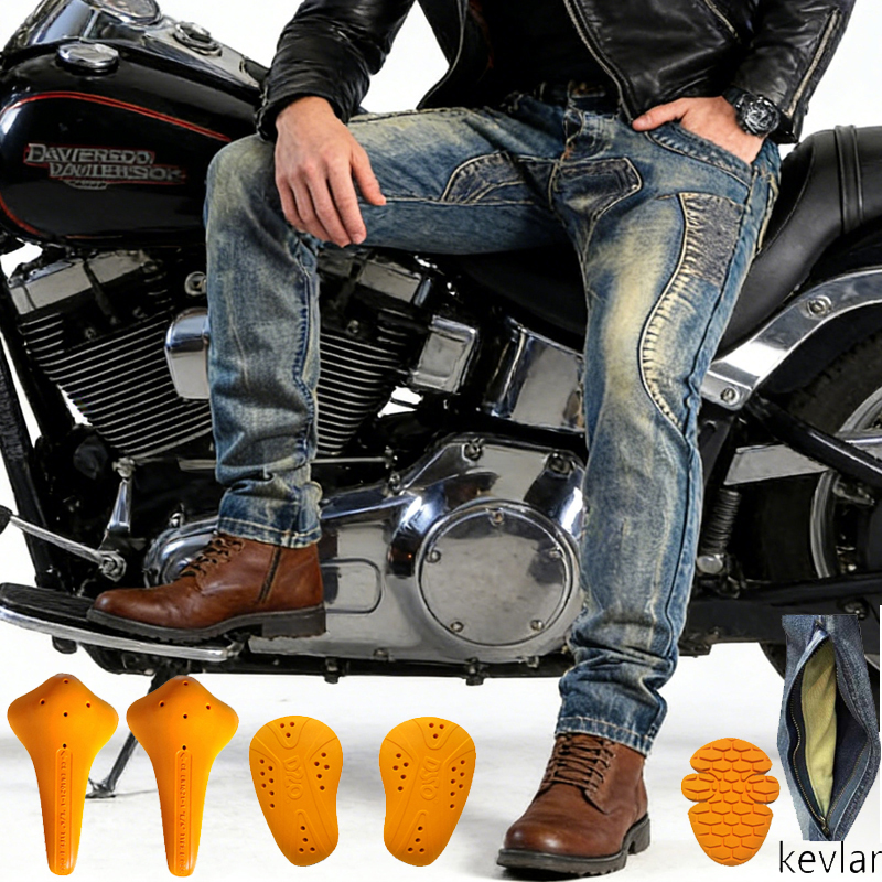 Men Aramid Fiber Reinforced Kevlar Motorcycle Jeans Retro Style Protective Riding Pants Off Road Safety Gear Korea Japan 036