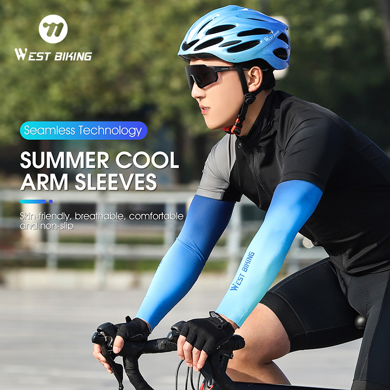 WEST BIKING Summer Cool Cycling Arm Sleeves UPF50+ Anti-Slip High Elastic Bicycle Arm Sleeves Breathable Quick Dry Arm Sleeves