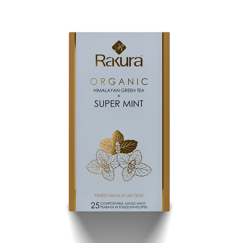 Rakura Organic Spearmint (Super Mint) + Himalayan Green Tea 25TB | Finest Himalayan Teas | Next Gen Magic Knot Teabag - No Plastic, Bleach & Glue | Home Compostable