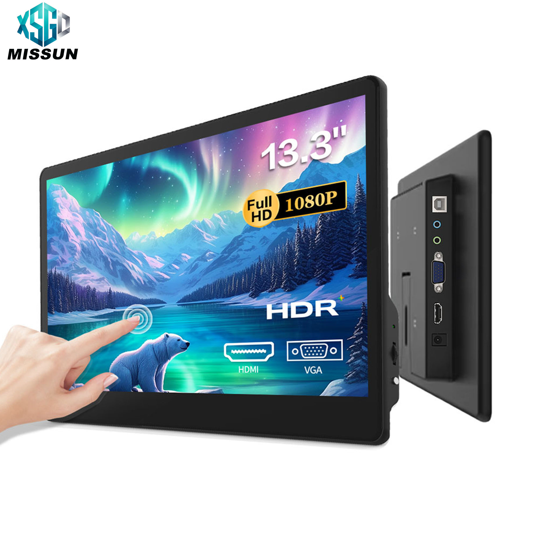 HOWENS 13.3-inch Portable Touch Monitor 1080P 60HZ For Laptop XBox PS4 / 5 Switch TV Box Cell Phone PC Extension Mobile Display