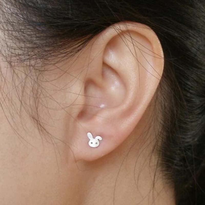 Mini Cartoon Rabbit Stud Earrings for Women Cute Stainless Steel Animal Ear Jewelry Girls Birthday Bunny Earring