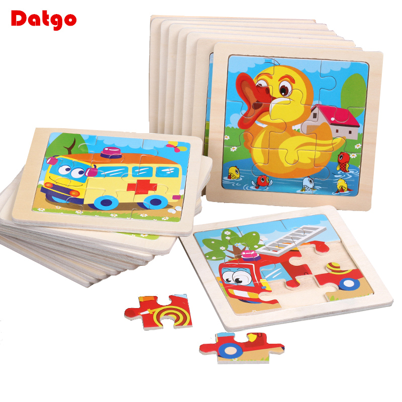 Hot Sale 11X11CM Kids Wooden Puzzle Baby Cartoon Animal Traffic Tangram Wood Puzzle Educational Jigsaw Toys For Children