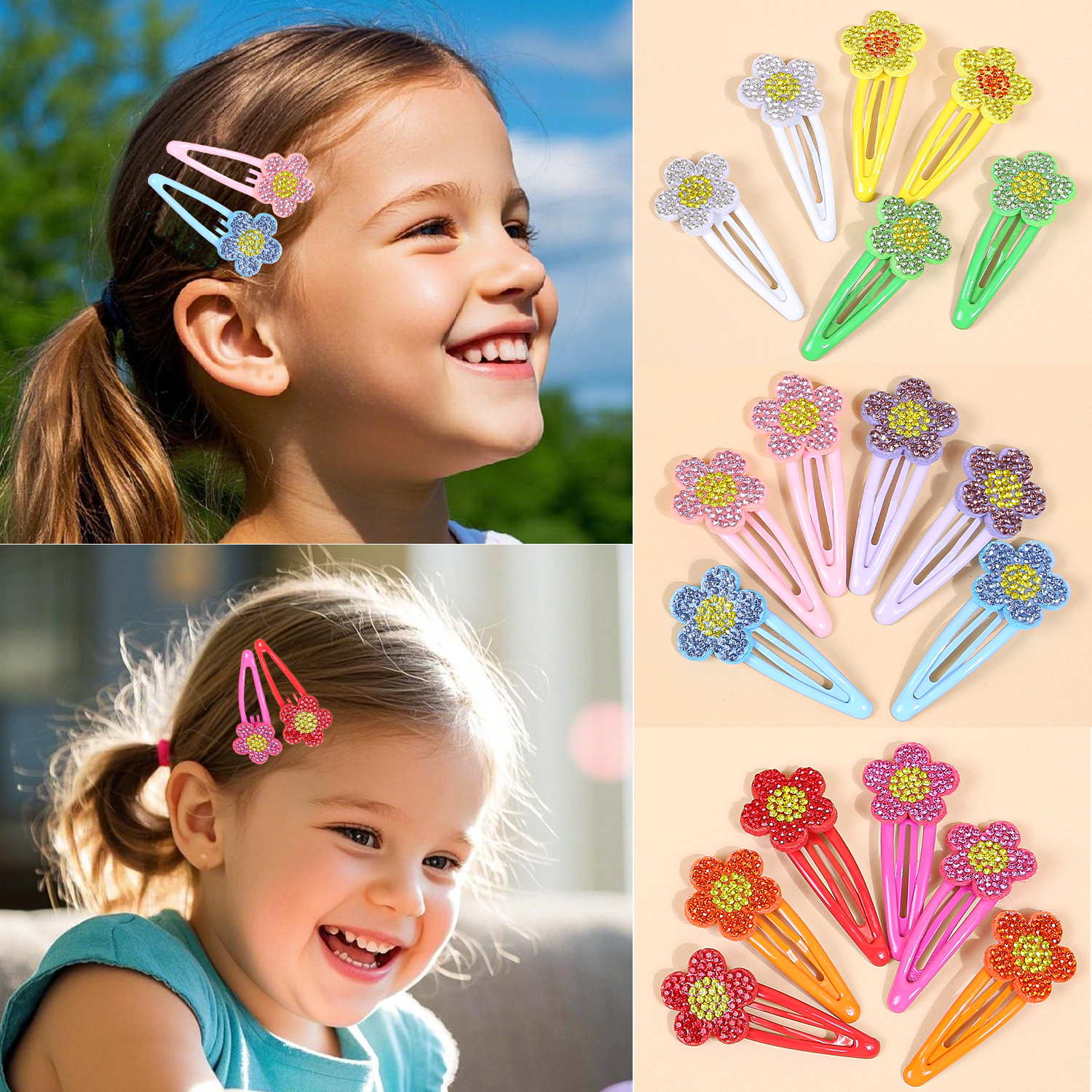 9/18pcs Crystal Flower Hair Clips Cute Children Girls Hairpins Candy Colors Floral Hairclips Kids Barrettes Hair Accessories