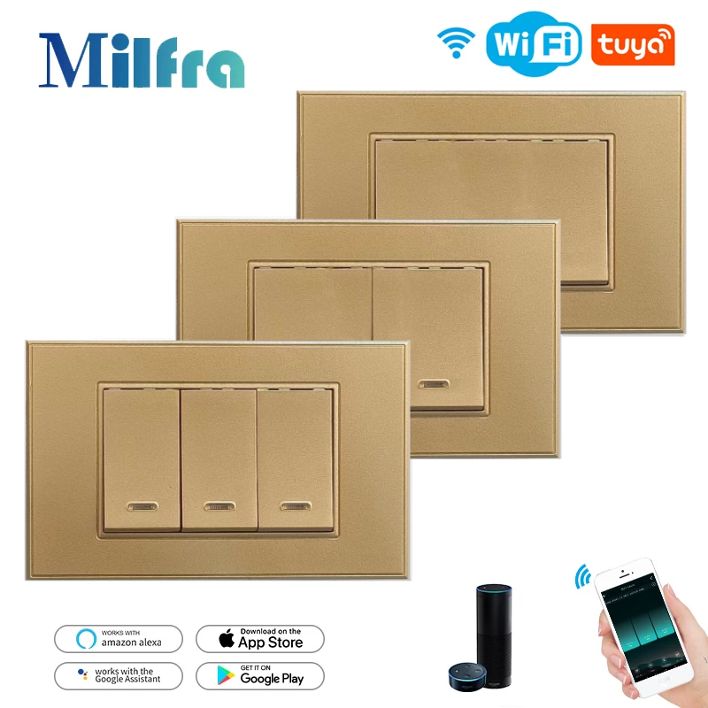 Tuya Smart Wifi Switch Gold Intelligent Wall Button Light Switches AC100-240V Support Voice Control by Alexa Home Assistant