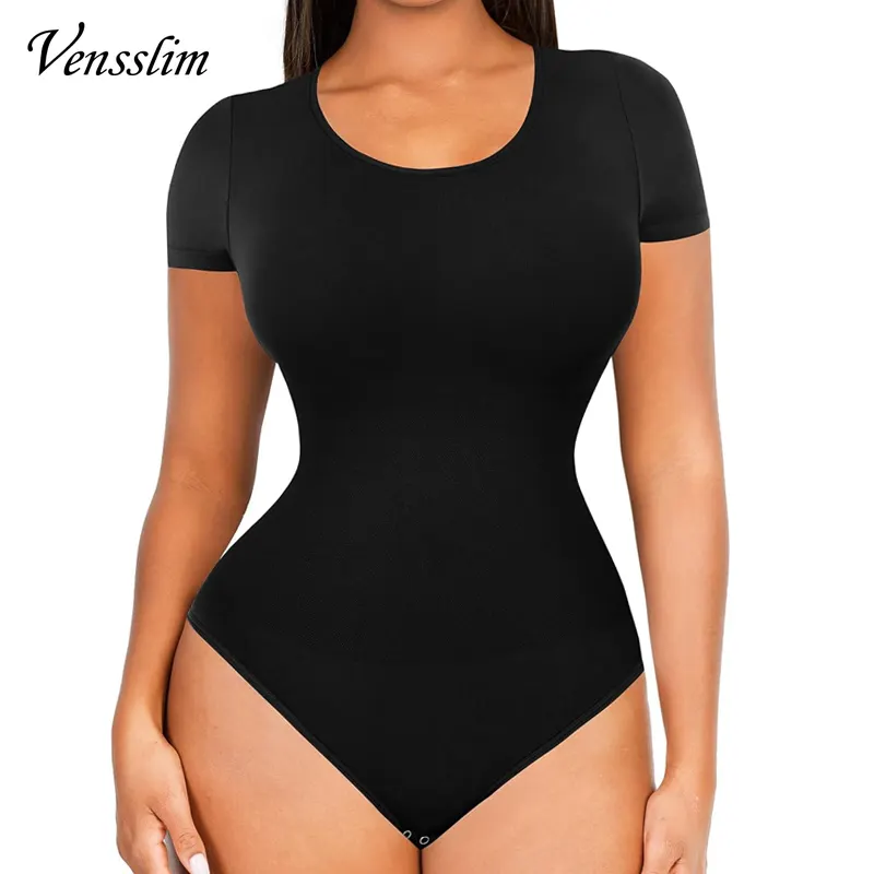 Vensslim Waist Trainer Bodysuits Women Slimming Full Body Shaper Panties Tummy Control Shorts Seamless Short Sleeve Lingerie Top